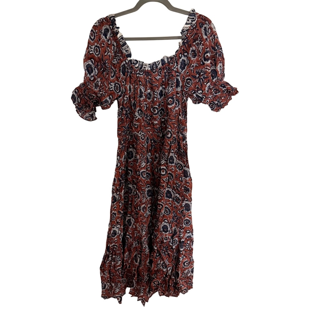 Cleobella Catalina Rust Floral Midi Dress Short Puff Sleeve Medium Boho Western - Picture 4 of 8